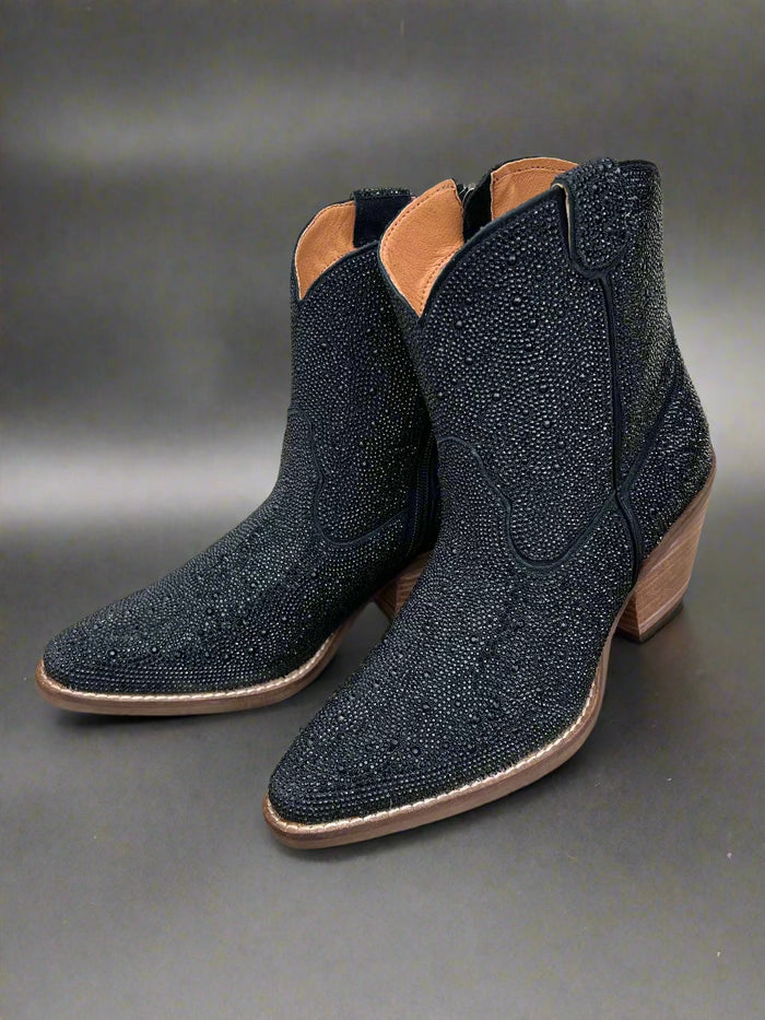 Dingo Women's Black Rhinestone Cowgirl Ankle Booties Fashion Boots DI577-BLK