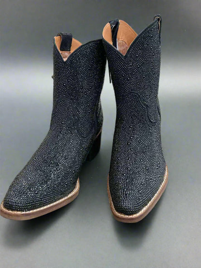 Dingo Women's Black Rhinestone Cowgirl Ankle Booties Fashion Boots DI577-BLK