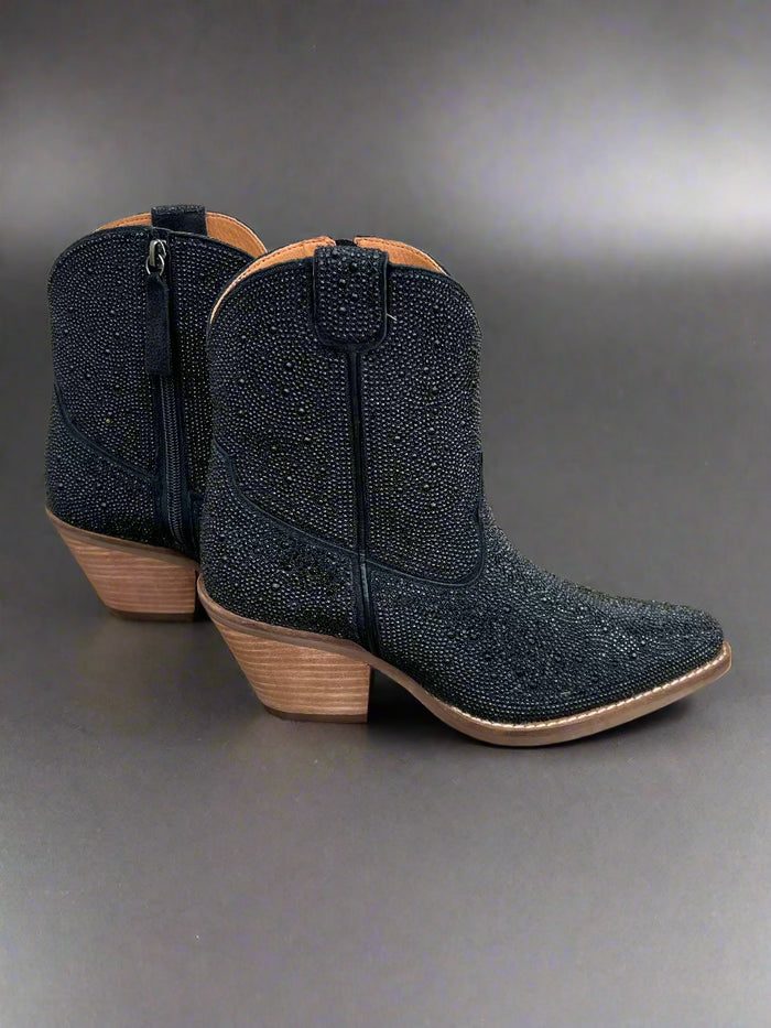 Dingo Women's Black Rhinestone Cowgirl Ankle Booties Fashion Boots DI577-BLK