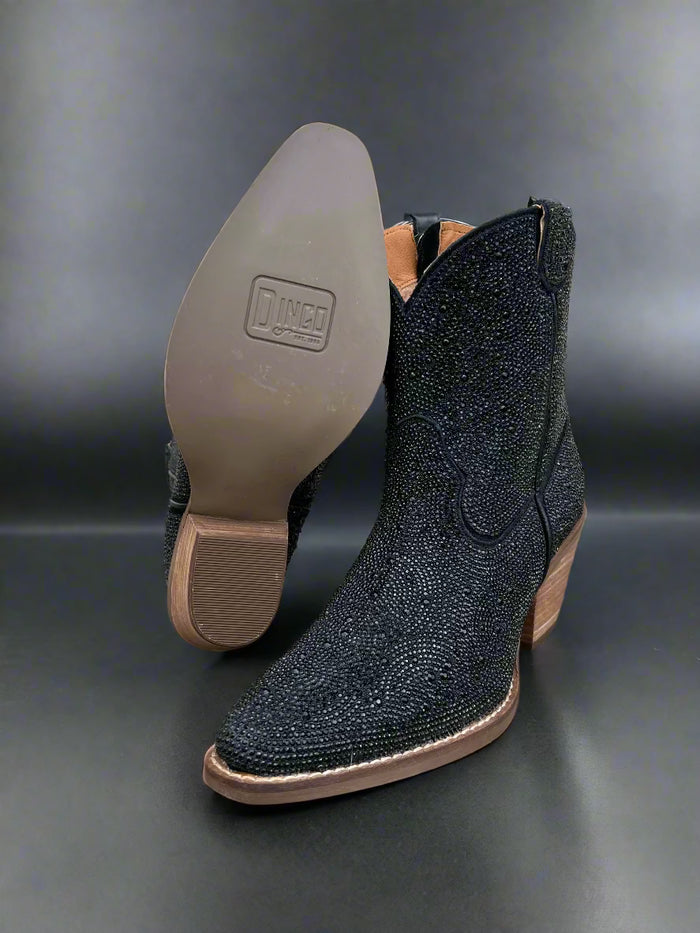 Dingo Women's Black Rhinestone Cowgirl Ankle Booties Fashion Boots DI577-BLK