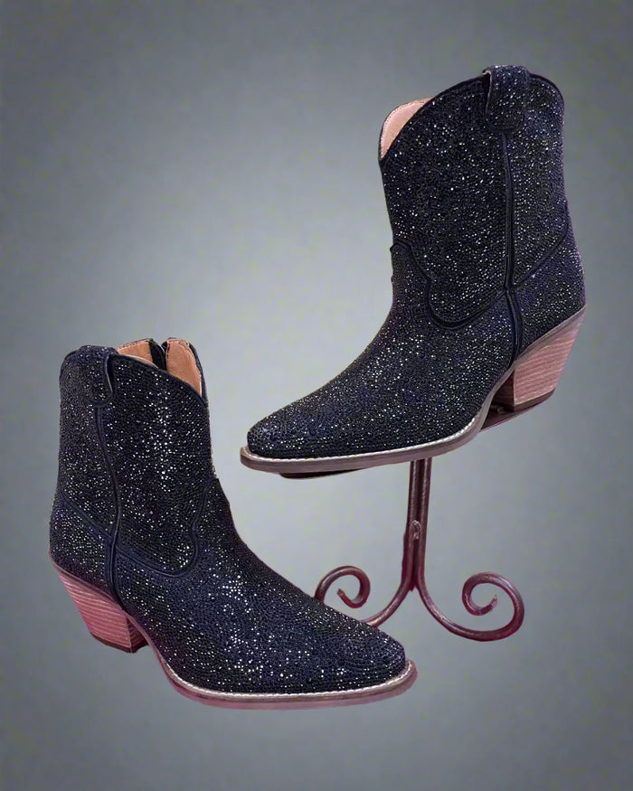 Dingo Women's Black Rhinestone Cowgirl Ankle Booties Fashion Boots DI577-BLK