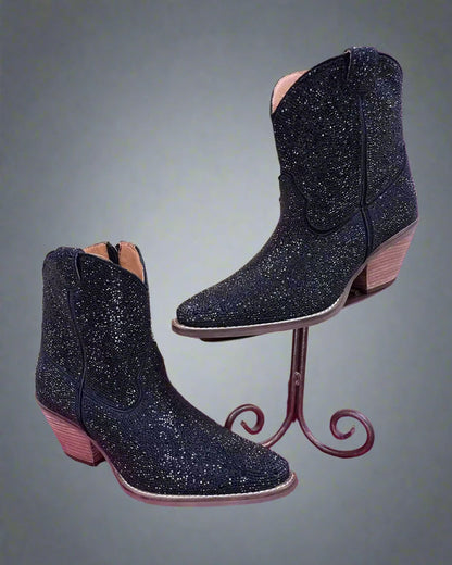 Dingo Women's Black Rhinestone Cowgirl Ankle Booties Fashion Boots DI577-BLK