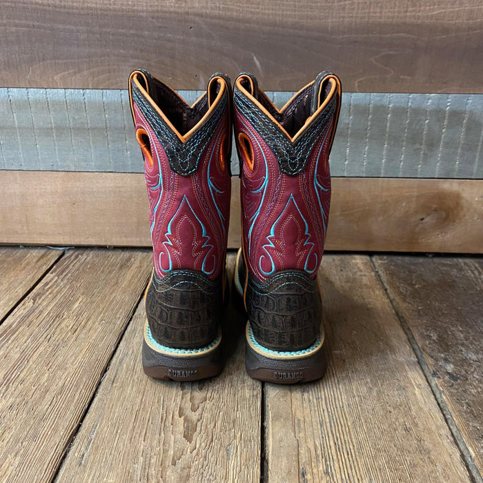 Durango Children’s & Youth Brown & Pink Gator Embossed Square Toe Western Boot DBT0233C DBT0233Y-Painted Cowgirl Western Store