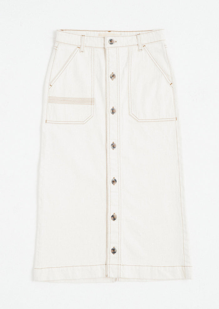 A utility style midi skirt with button front.
