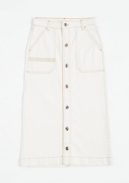 A utility style midi skirt with button front.