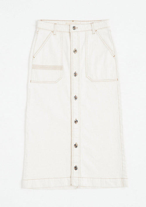 A utility style midi skirt with button front.