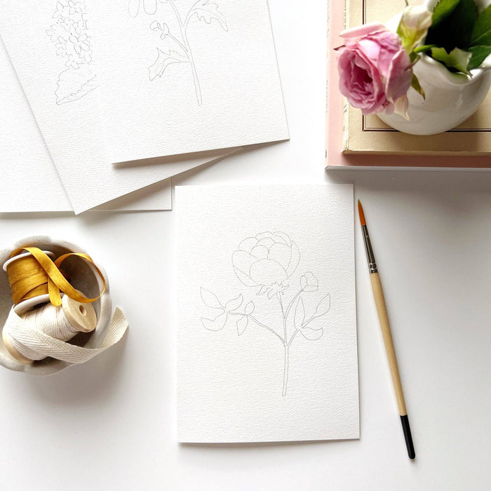 Emily Lex Garden Flowers Paintable Notecards - Pine & Moss