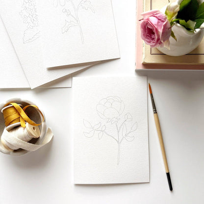 Emily Lex Garden Flowers Paintable Notecards - Pine & Moss