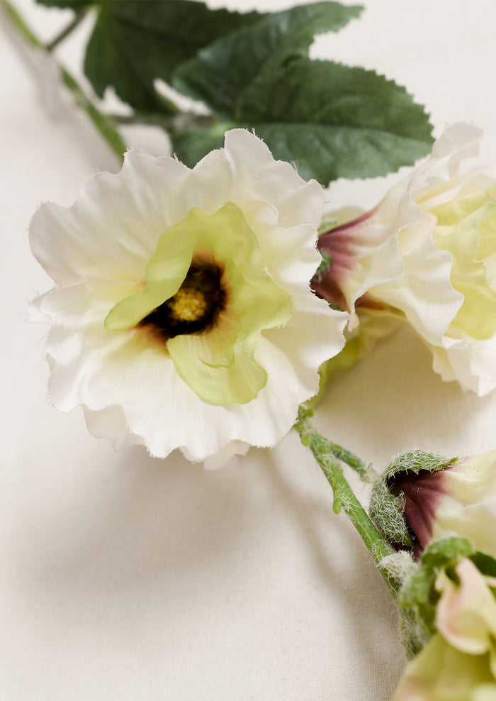 Faux Hollyhock Stem in cream and dark pink.