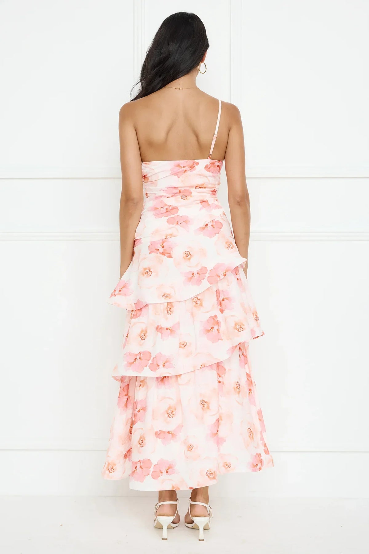 Petal Whirl One Shoulder Maxi Dress Pink