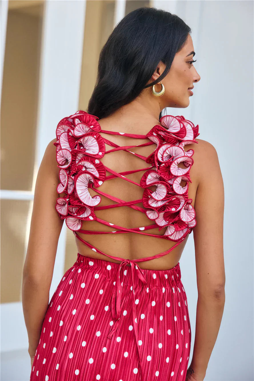 Romance Here Plisse Maxi Dress Red