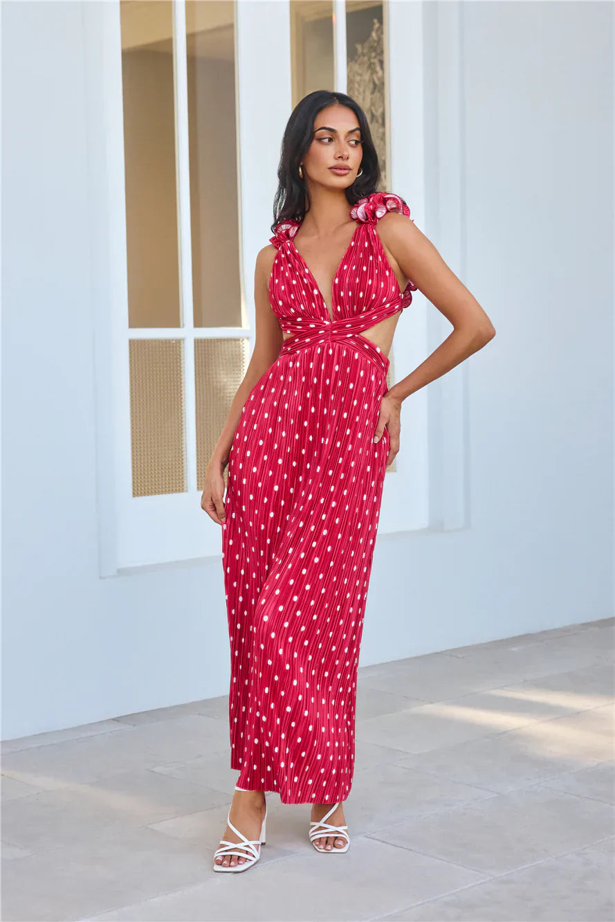 Romance Here Plisse Maxi Dress Red