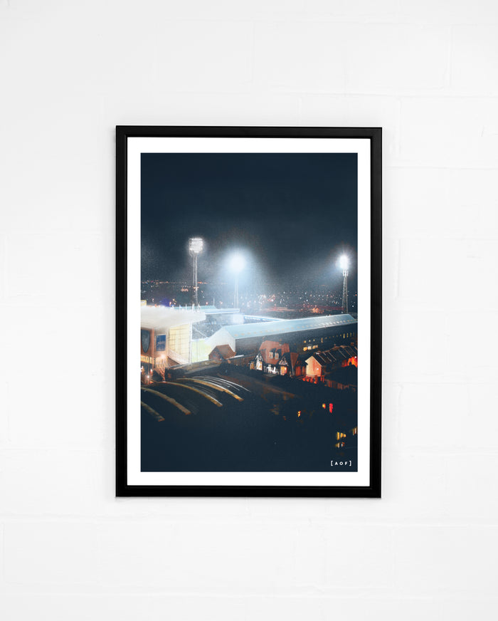 ART OF Portsmouth Fratton Park by Night Framed Print | Football Art