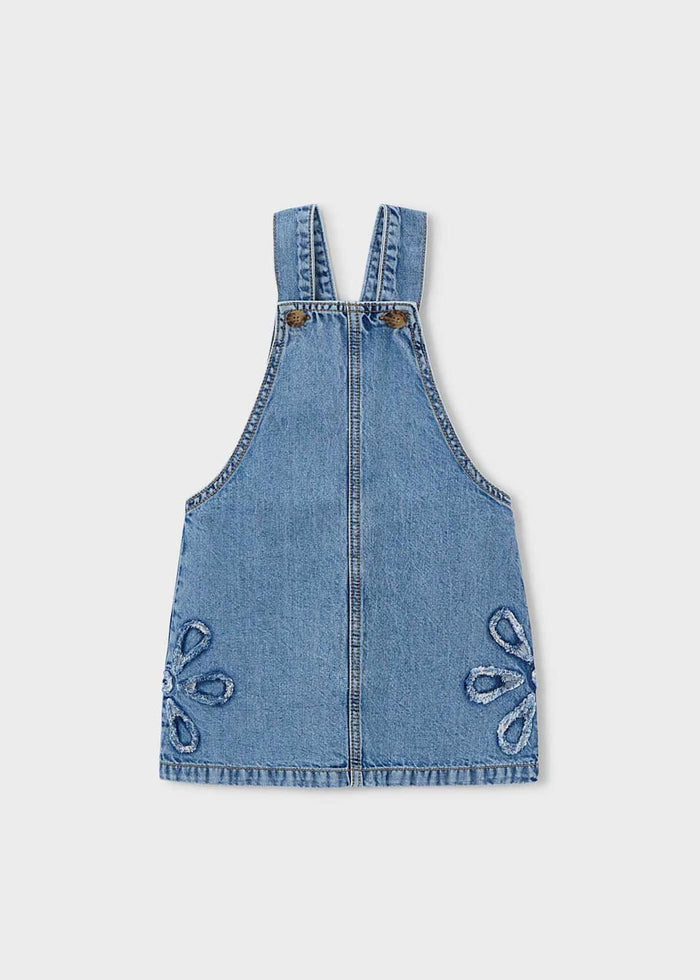 Girl Denim Overall Dress - Flower Detail (4T) - Wee Bee Baby Boutique