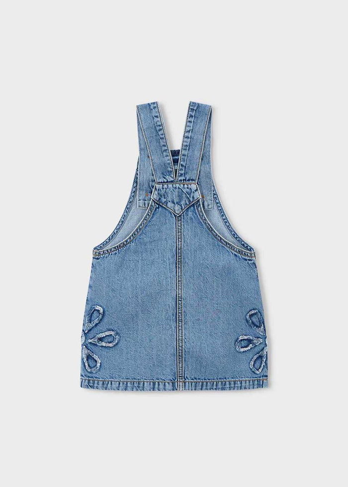 Girl Denim Overall Dress - Flower Detail (4T) - Wee Bee Baby Boutique