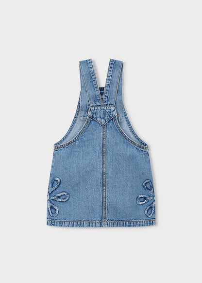 Girl Denim Overall Dress - Flower Detail (4T) - Wee Bee Baby Boutique