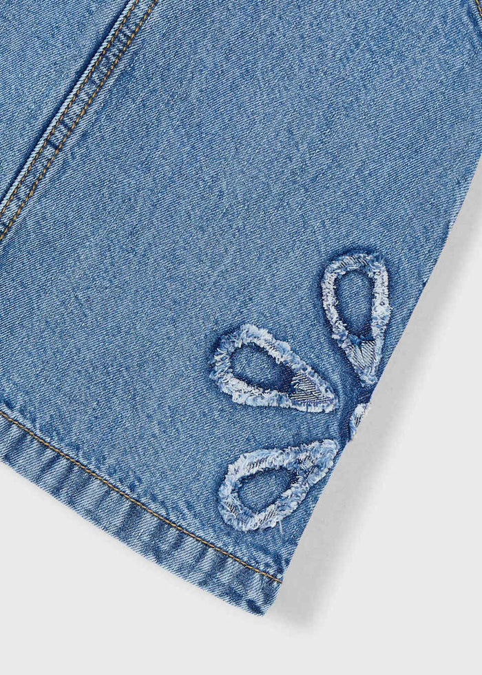 Girl Denim Overall Dress - Flower Detail (4T) - Wee Bee Baby Boutique