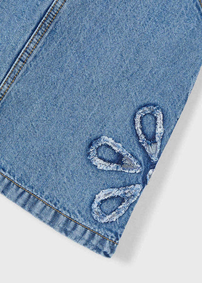 Girl Denim Overall Dress - Flower Detail (4T) - Wee Bee Baby Boutique