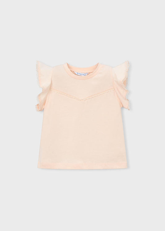 Girl Ruffled T-Shirt - Salmon Pink (4T) - Wee Bee Baby Boutique