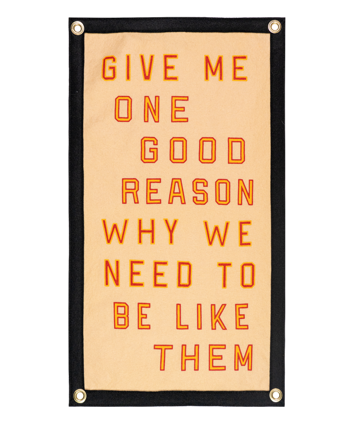 Give Me One Good Reason Why We Need To Be Like Them Camp Flag • Blink-182 x Oxford Pennant