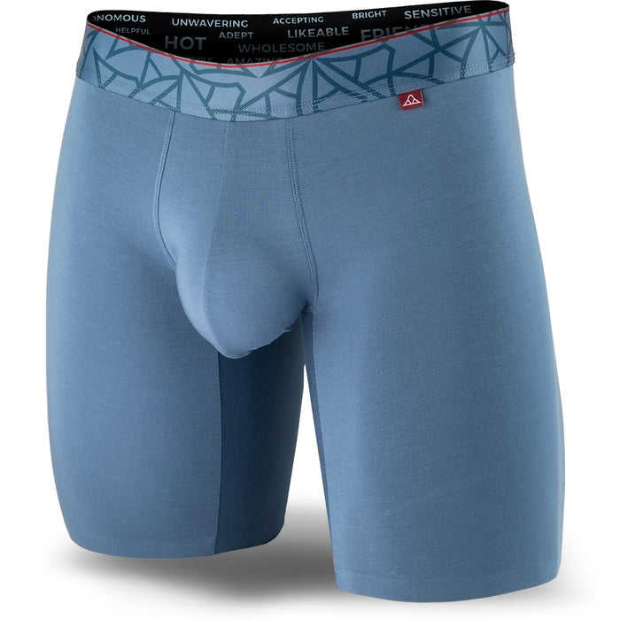 Wailea Blue men's boxer brief featuring a contoured Pouch with mesh liner for support without a fly, patterned waistband, seamless hems and a 7" inseam. Front Image.