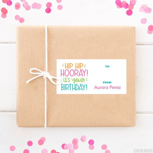 "Hip Hip Hooray!" Pink Birthday Gift Labels