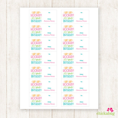 "Hip Hip Hooray!" Pink Birthday Gift Labels