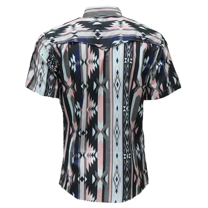 Hooey Men's Sol Pink & Black Aztec Pearl Snap Short Sleeve Western Shirt HT2621PKAZ