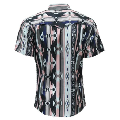 Hooey Men's Sol Pink & Black Aztec Pearl Snap Short Sleeve Western Shirt HT2621PKAZ