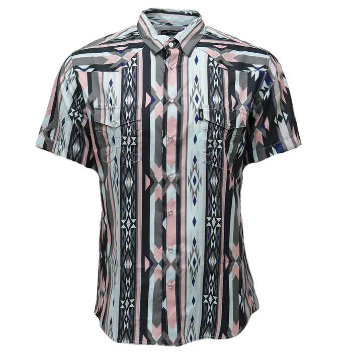 Hooey Men's Sol Pink & Black Aztec Pearl Snap Short Sleeve Western Shirt HT2621PKAZ