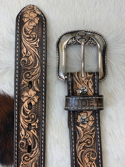 Hooey 'Midnight' Brown Filigree Embossed Leather Belt HMBLT007-Painted Cowgirl Western Store