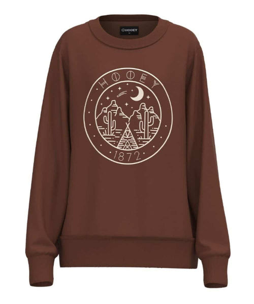 Hooey Women's Stallion Brown Crew Neck Desert Graphic Logo Pullover HH1327BR