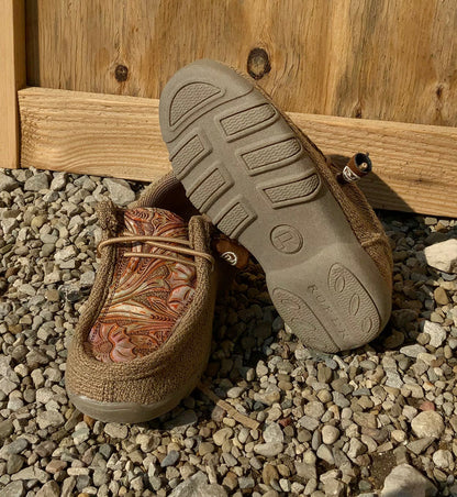 Roper Girl’s Kids Chillin Tan Embossed Floral Moc Casual Shoe 018-1791-2999-Painted Cowgirl Western Store