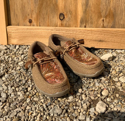 Roper Girl’s Kids Chillin Tan Embossed Floral Moc Casual Shoe 018-1791-2999-Painted Cowgirl Western Store