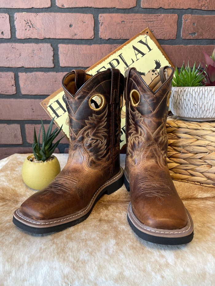 Dan Post Children/Youth Brown Leather Amarillo Square Toe Cowboy Boot DPC2932 DPC3932-Painted Cowgirl Western Store