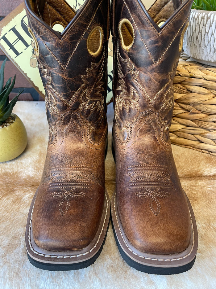 Dan Post Children/Youth Brown Leather Amarillo Square Toe Cowboy Boot DPC2932 DPC3932-Painted Cowgirl Western Store