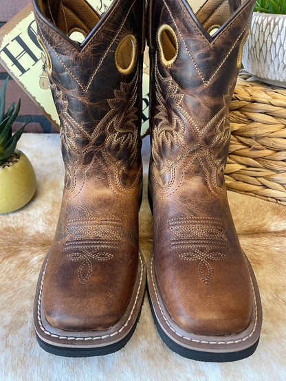 Dan Post Children/Youth Brown Leather Amarillo Square Toe Cowboy Boot DPC2932 DPC3932-Painted Cowgirl Western Store