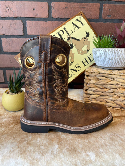 Dan Post Children/Youth Brown Leather Amarillo Square Toe Cowboy Boot DPC2932 DPC3932-Painted Cowgirl Western Store