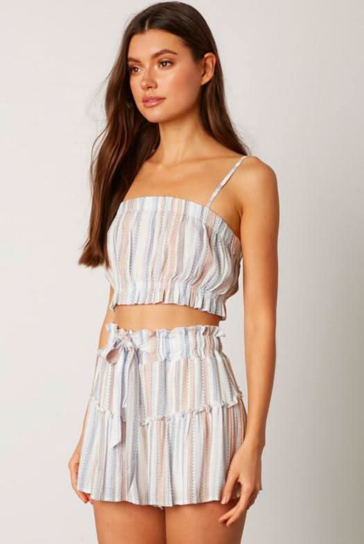 Lia Blue Striped Cropped Two-Piece Skort Set