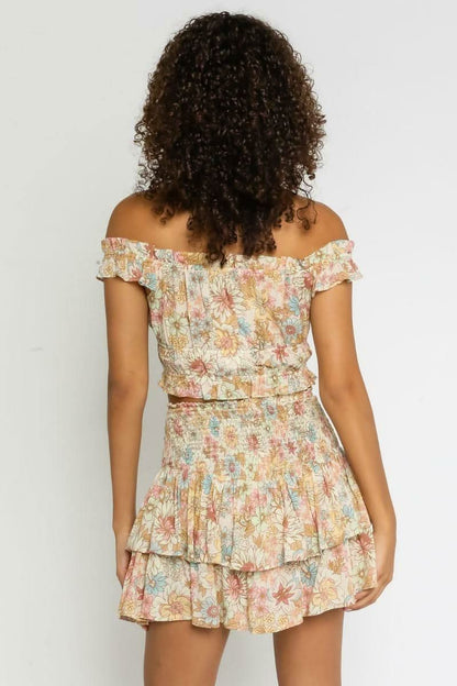 Lizza Taupe Floral Two-Piece Ruffle Mini Dress