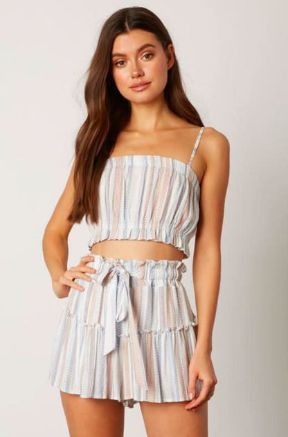 Lia Blue Striped Cropped Two-Piece Skort Set