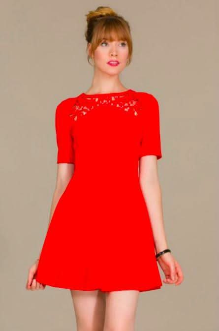 Maggie Red Crochet Trim Skater dress