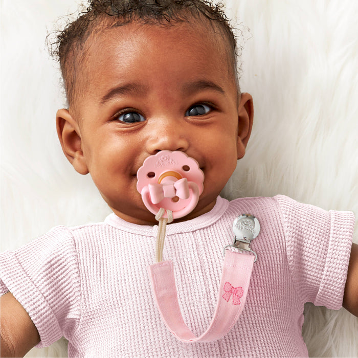 Itzy Clip Fabric Pacifier Strap - Bow Pink