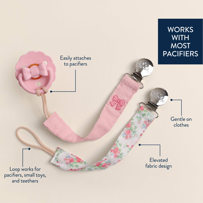 Itzy Clip Fabric Pacifier Strap - Bow Pink