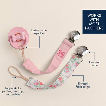 Itzy Clip Fabric Pacifier Strap - Bow Pink