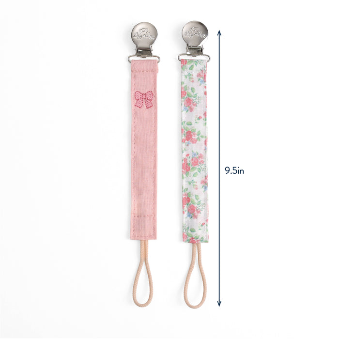 Itzy Clip Fabric Pacifier Strap - Bow Pink