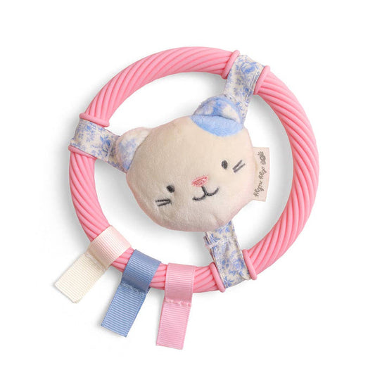 Itzy Ring Pal Teething Ring with Plush Character - Pink Kitty - Wee Bee Baby Boutique