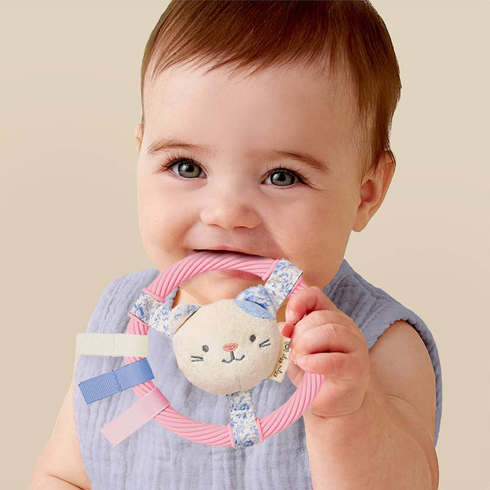 Itzy Ring Pal Teething Ring with Plush Character - Pink Kitty - Wee Bee Baby Boutique