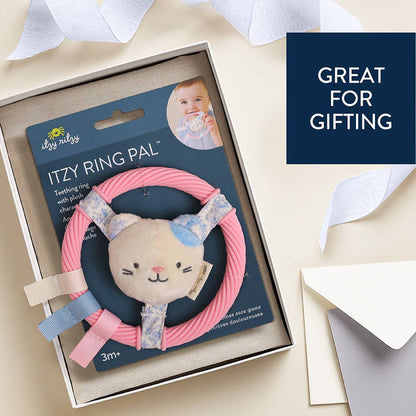 Itzy Ring Pal Teething Ring with Plush Character - Pink Kitty - Wee Bee Baby Boutique