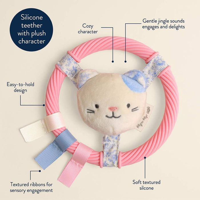 Itzy Ring Pal Teething Ring with Plush Character - Pink Kitty - Wee Bee Baby Boutique